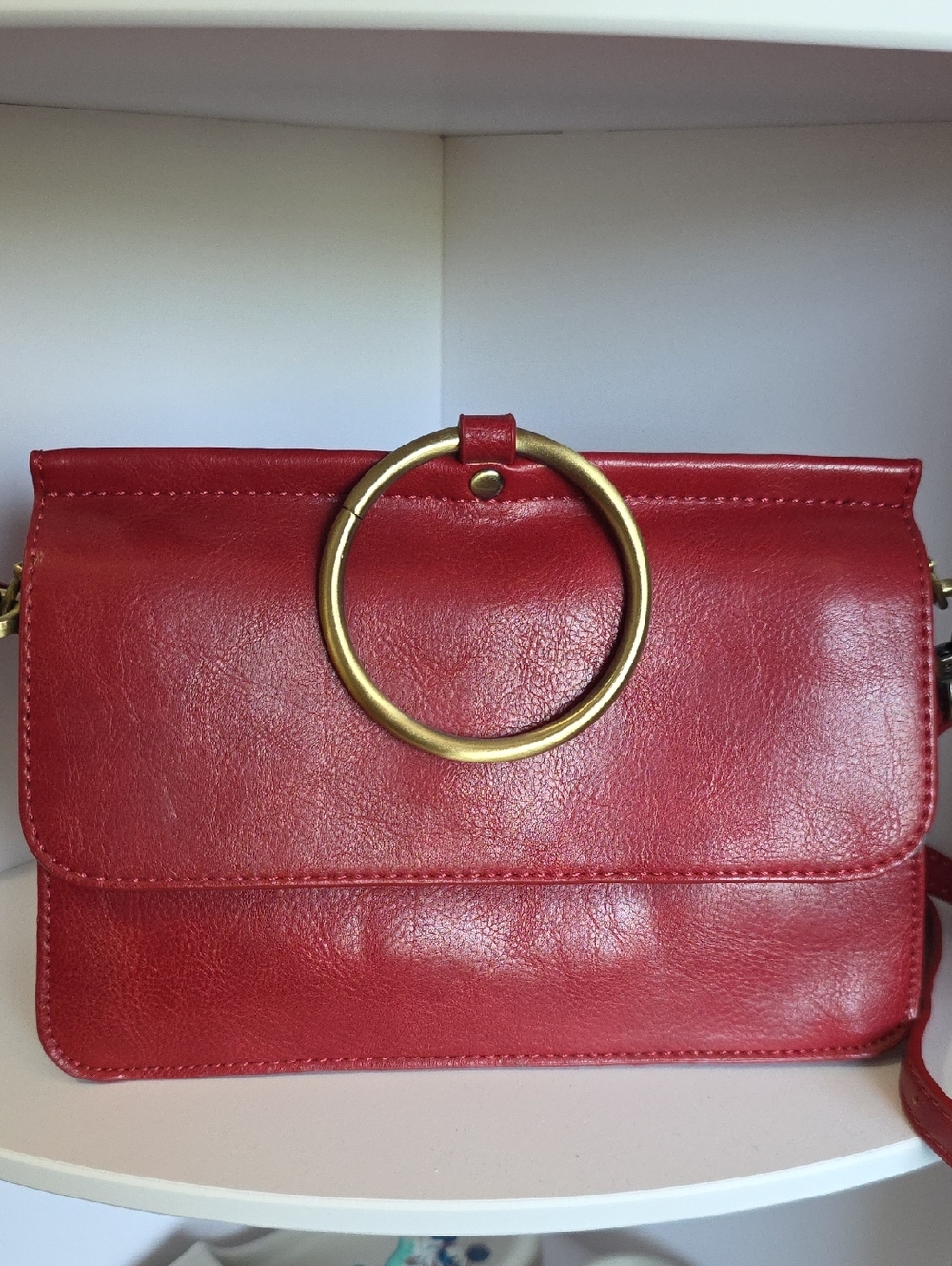 Joy Susan O Ring Red Leather Ring-Accent Crossbody Bag